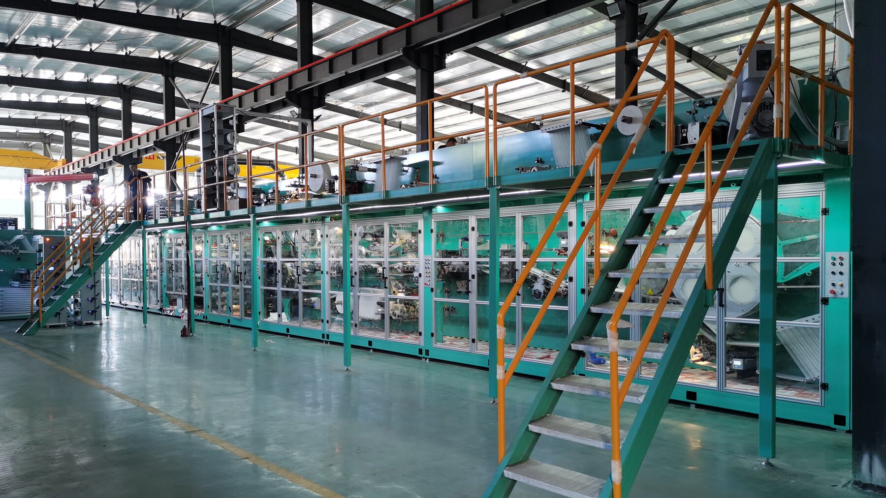 Disposable hygiene product production line inside the workshop